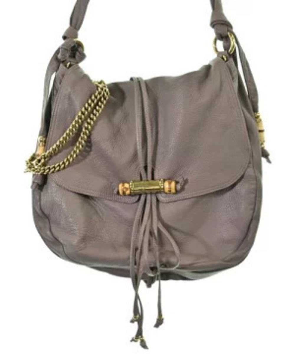 Gucci Jungle Shoulder Bag leather bamboo chain Brown Gray